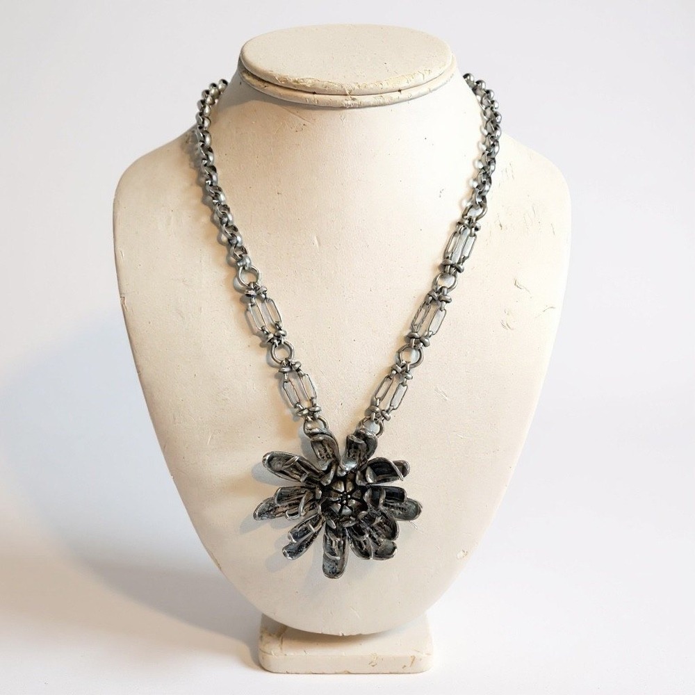 Jessica Simpson Gunmetal Floral Statement Necklace